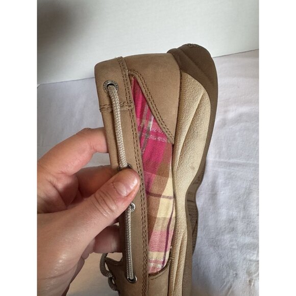 SPERRY Top Sider Beige Boat Shoes with Pastel Plaid TrIm Women's Size 8M EUC - Picture 4 of 7